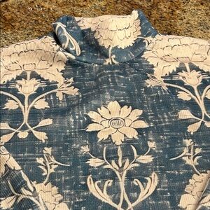 Floral High Neck Top in Blue and Cream